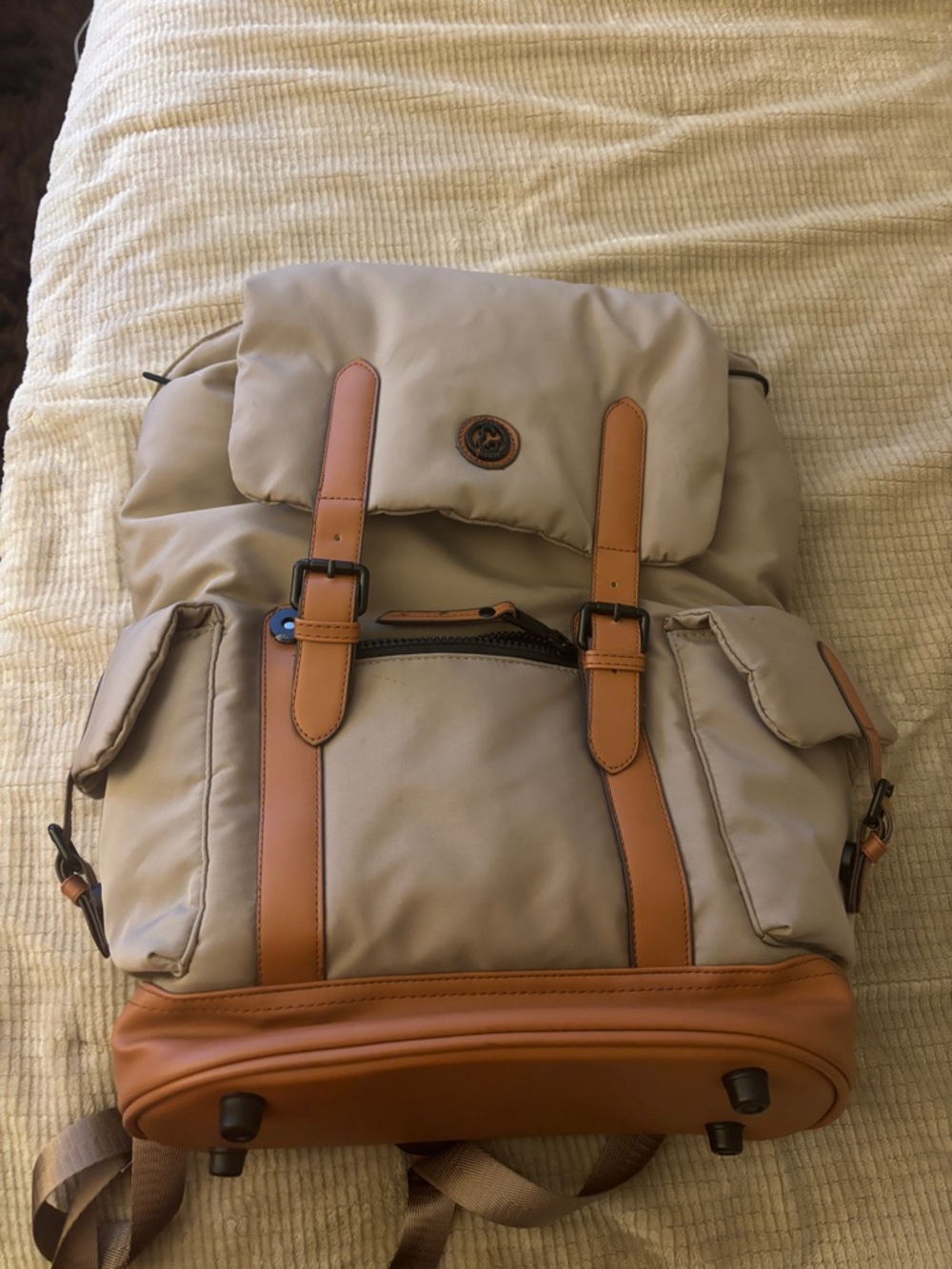 Beige and Tan Unisex’s Utility Backpack - Classic Casual Style